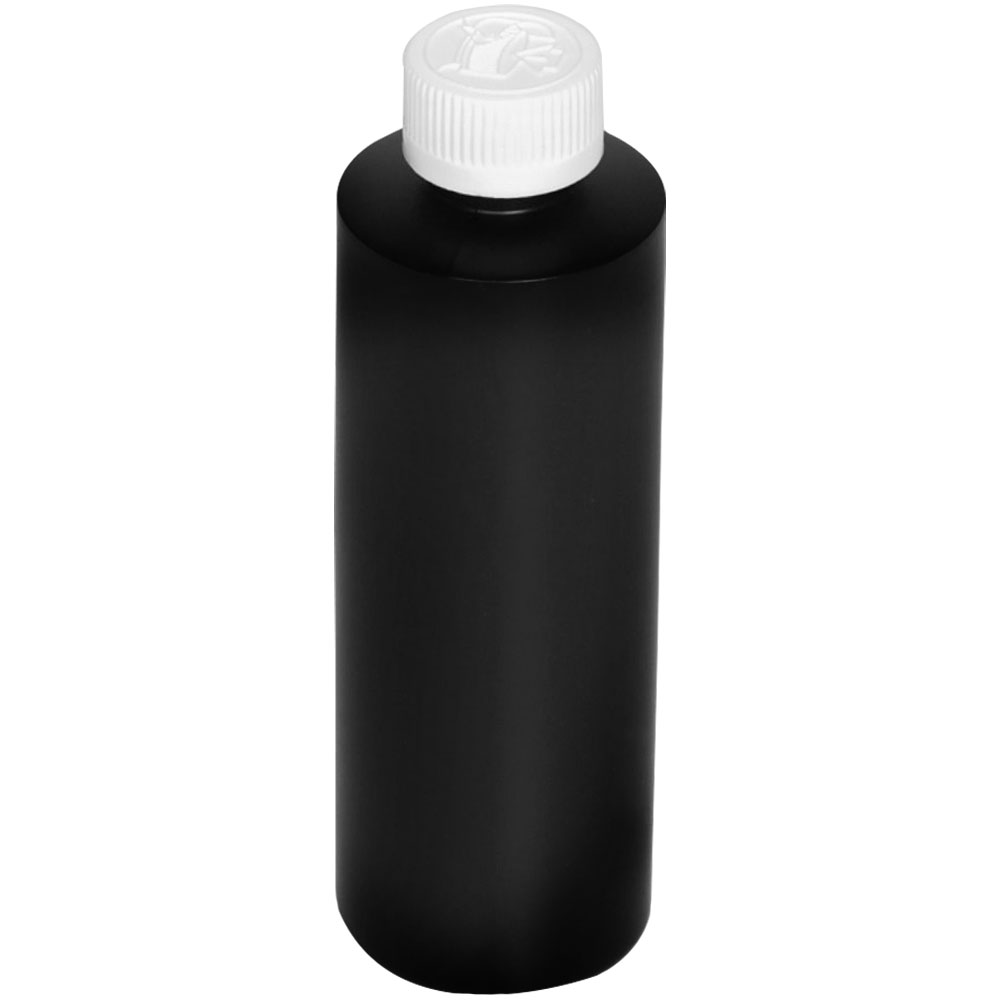 8 oz. Black HDPE Cylindrical Bottle with 24/410 CRC Cap with F217 Liner