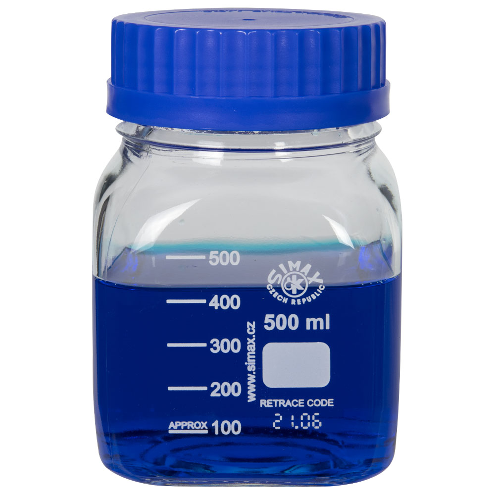 500mL Square Glass Wide Mouth Media/Storage Bottle with GL80 Cap