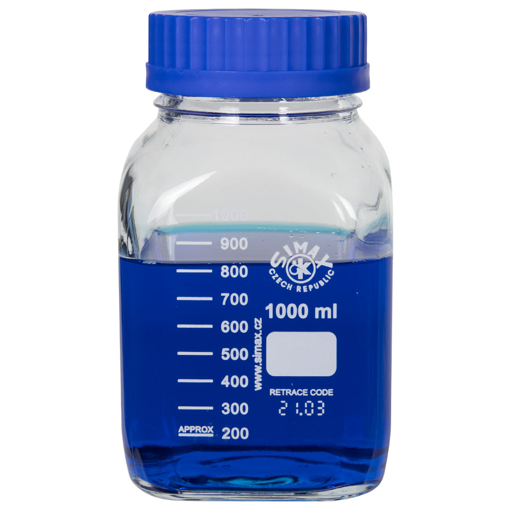 1000mL Clear Glass Square Wide Mouth Media Storage Bottle with GL80 Cap