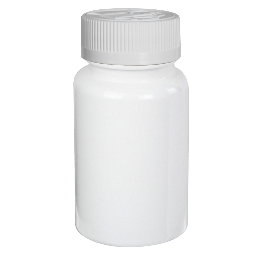 100cc White PET Packer Bottle with 38/400 White Ribbed CRC Cap with F217 Liner