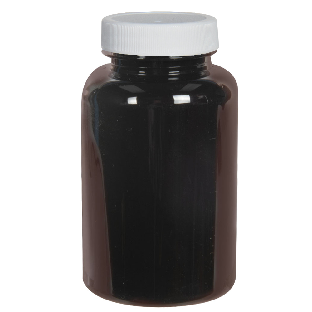250cc Dark Amber PET Packer Bottle with 45/400 White Ribbed Cap with F217 Liner