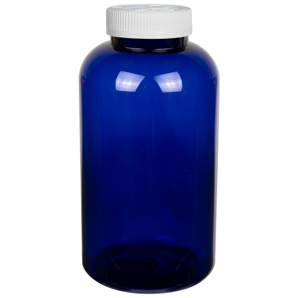 950cc Cobalt Blue PET Packer Bottle with 53/400 White Ribbed CRC Cap with F217 Liner