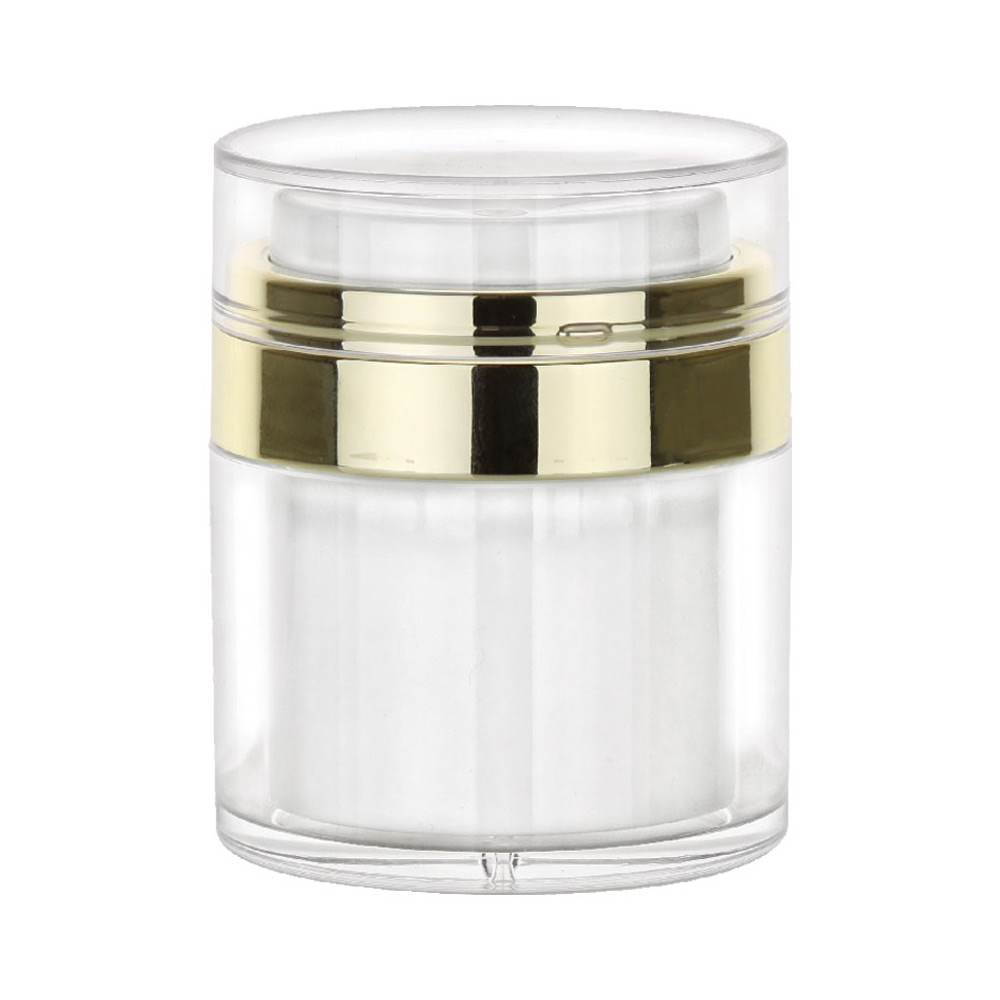 50mL White Acrylic Airless Round Jar with 58mm Cap & Gold Closure