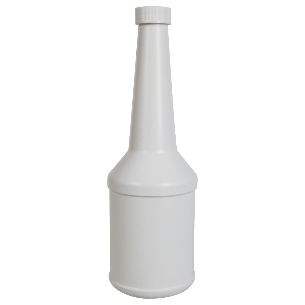 8 oz. White HDPE Additive Round Bottle with 22/400 White Ribbed Cap with F217 Liner