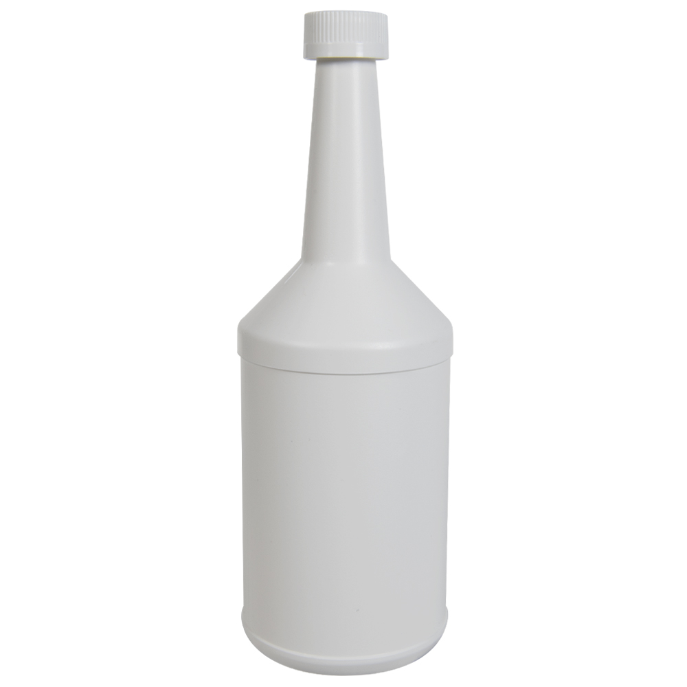 16 oz. White HDPE Additive Round Bottle with 22/400 White Ribbed CRC Cap with F217 Liner