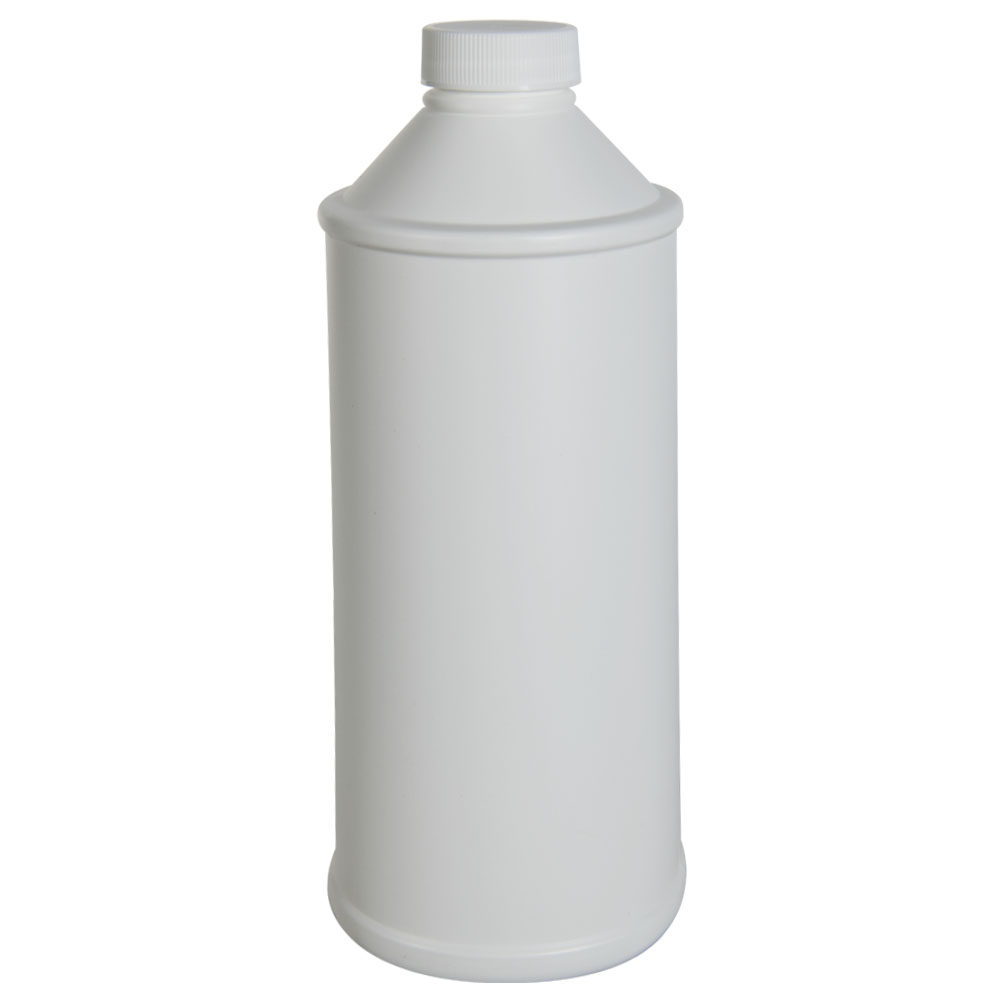 16 oz. Short Neck White HDPE Cone Top Bottle with 28/400 White Ribbed Cap with F217 Liner