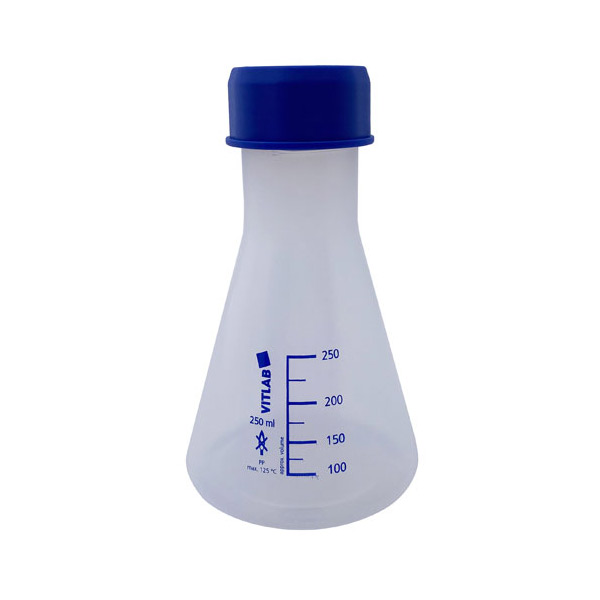 250mL VitLab® Polypropylene Erlenmeyer Flasks with Blue Screw Closures