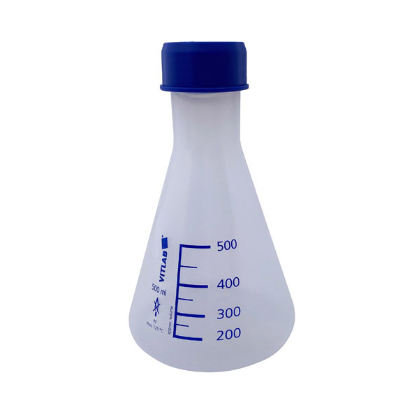 500mL VitLab® Polypropylene Erlenmeyer Flasks with Blue Screw Closures