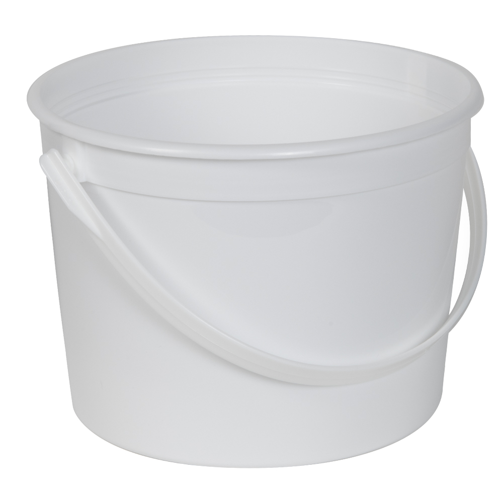 64 oz. White HDPE Container with Plastic Handle - 6.43" Dia. x 4.78" Hgt. (Lid Sold Separately)