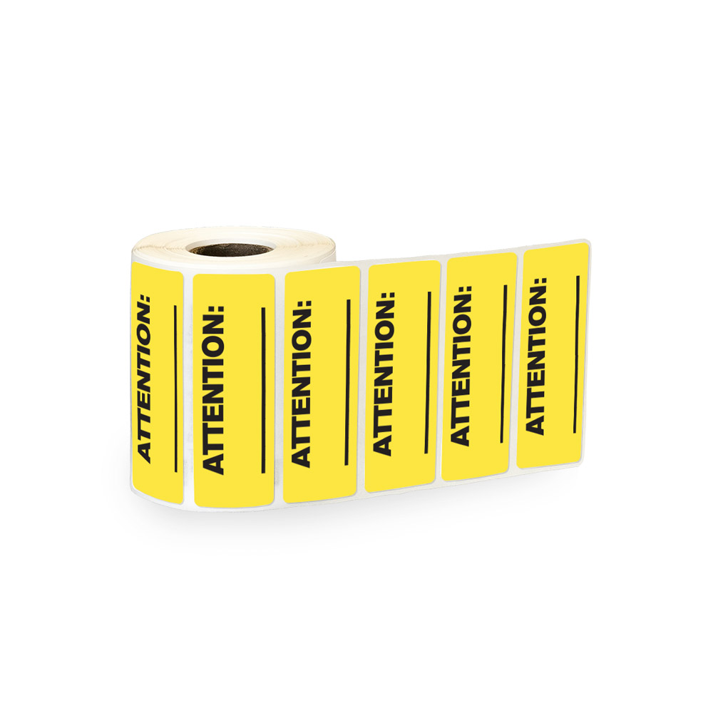 "Attention ____" Rectangular Paper Write-On Label with Yellow Background - 3" x 1"