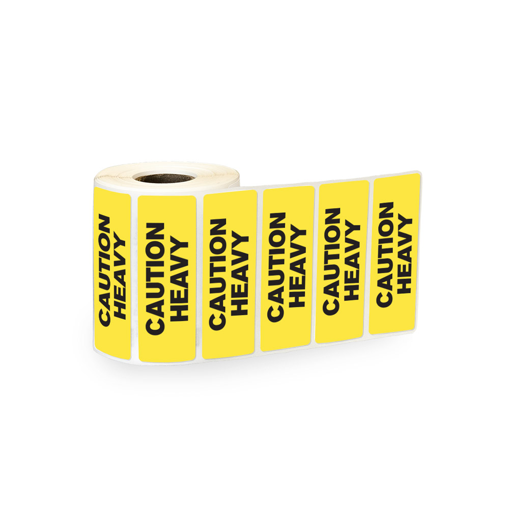 "Caution - Heavy" Rectangular Paper Label with Yellow Background - 3" x 1"