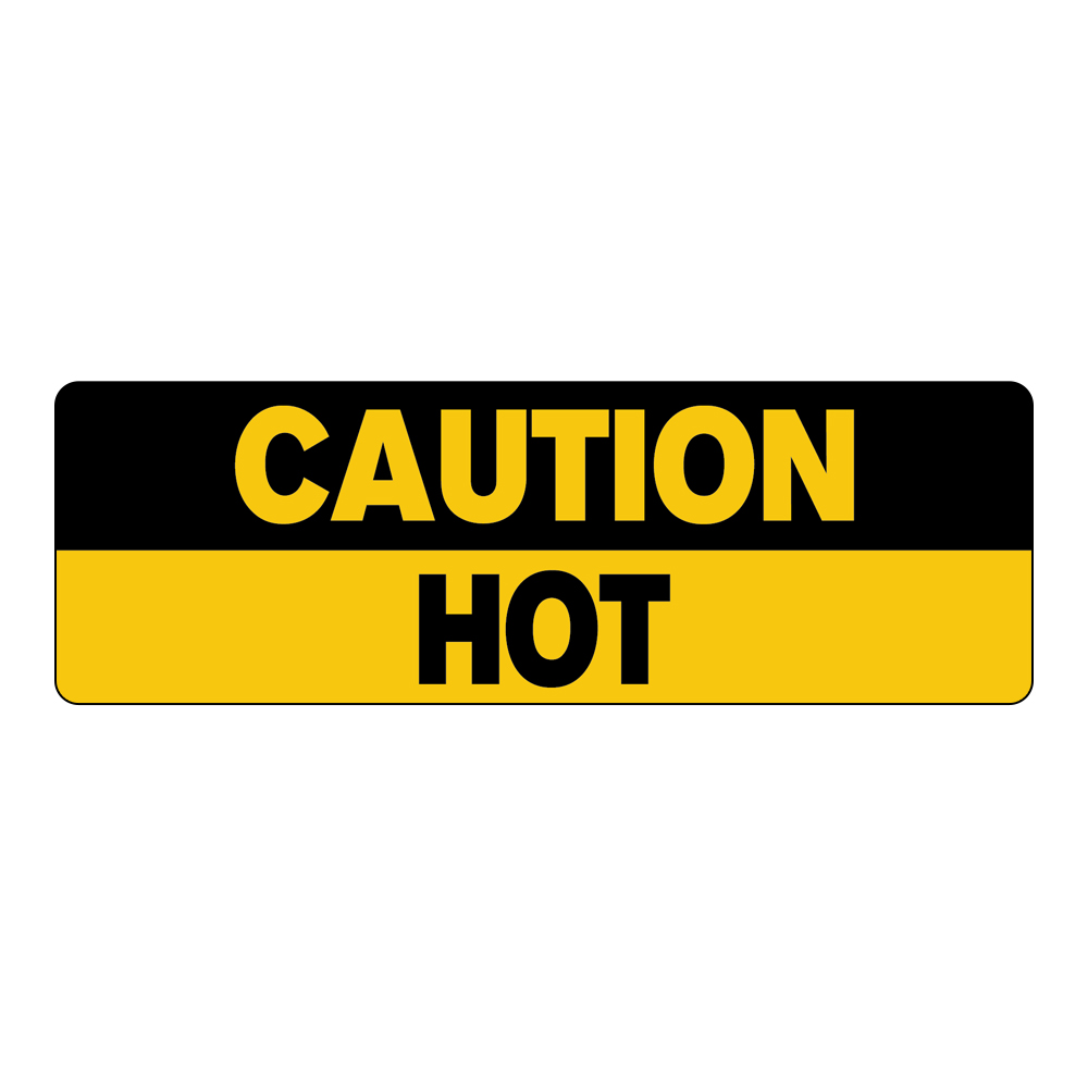 "Caution - Hot" Rectangular Paper Label with Black & Yellow Background & Font - 3" x 1"