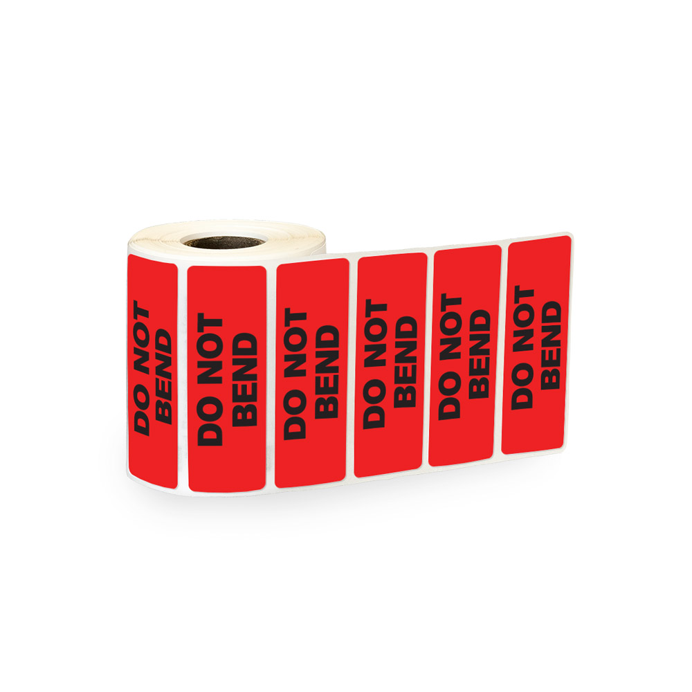 "Do Not Bend" Rectangular Paper Label with Red Background - 3" x 1"