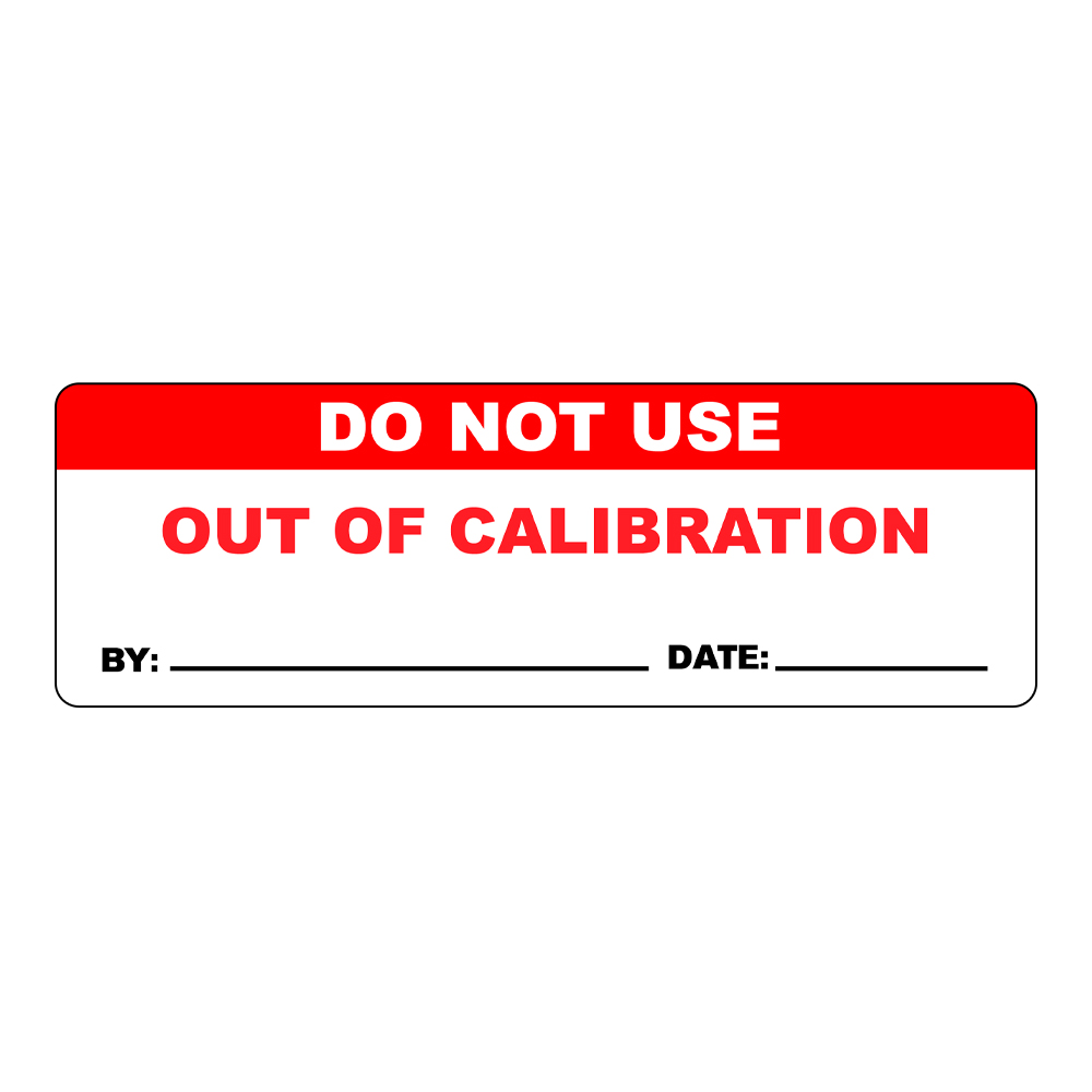 "Do Not Use - Out of Calibration" with "By __" & "Date __" Rectangular Paper Write-On Label with Red Header - 3" x 1"