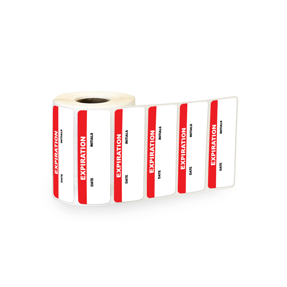 "Expiration" with "Date" & "Initials" Blocks Rectangular Paper Write-On Label with Red Header - 3" x 1"