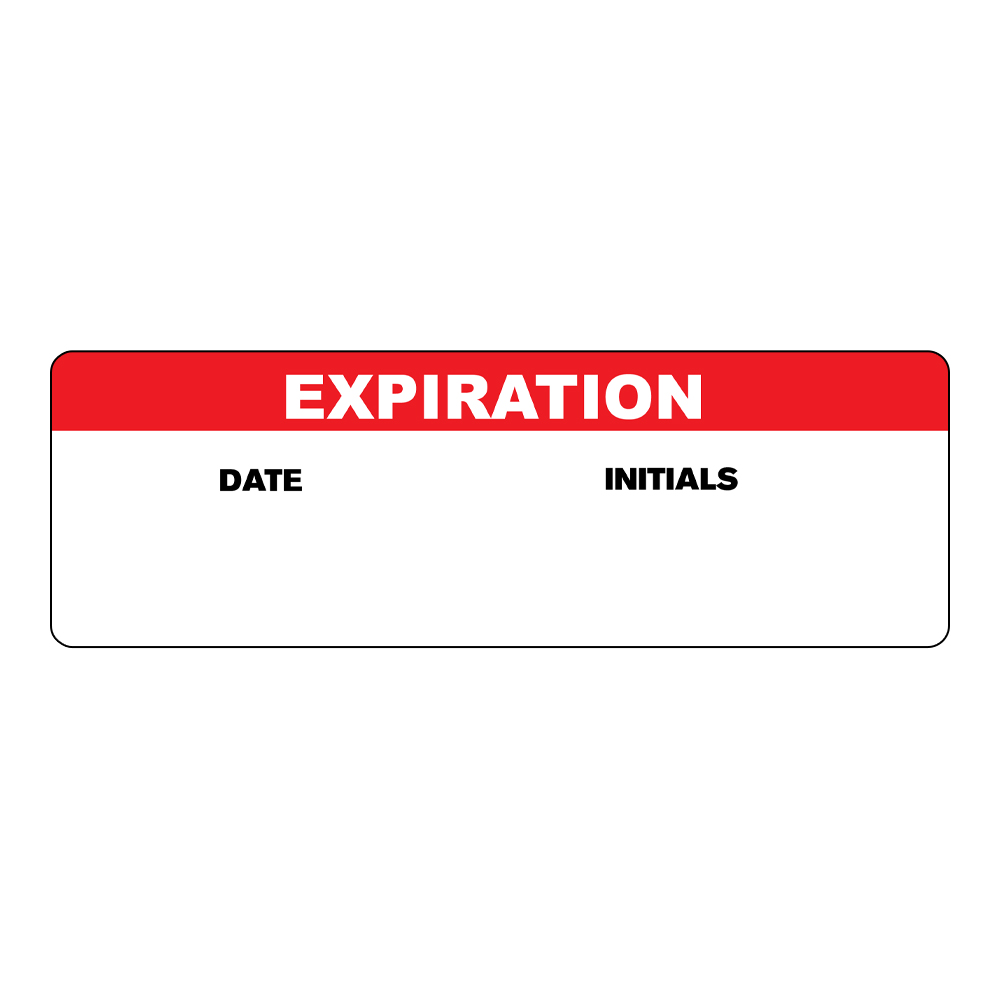 "Expiration" with "Date" & "Initials" Blocks Rectangular Paper Write-On Label with Red Header - 3" x 1"
