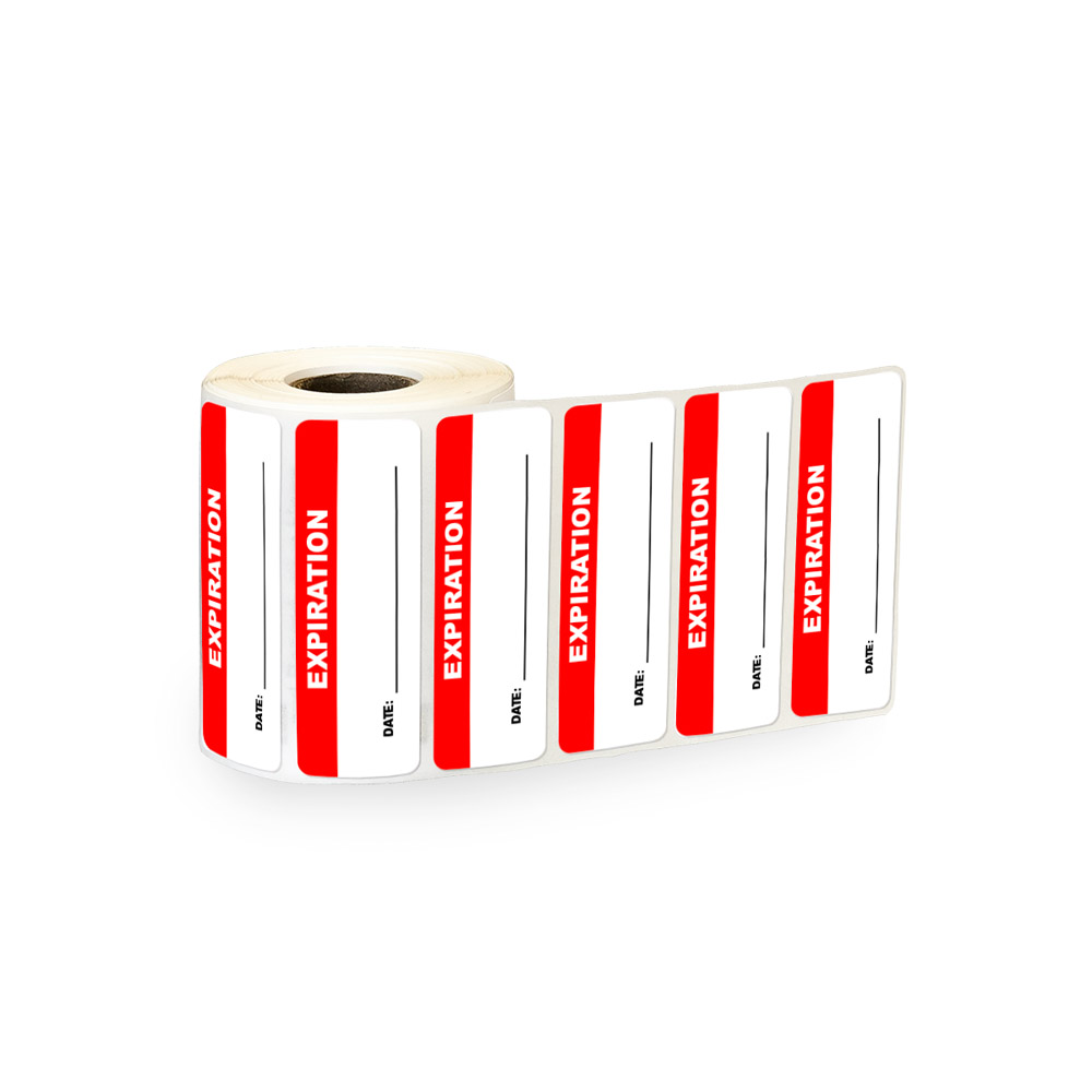 "Expiration" with "Date ____" Rectangular Paper Write-On Label with Red Header - 3" x 1"