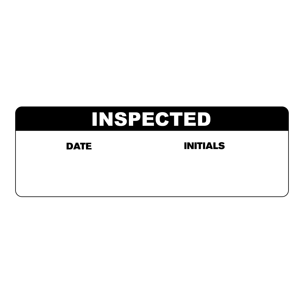 "Inspected" with "Date" & "Initials" Blocks Rectangular Paper Write-On Label with Black Header - 3" x 1"