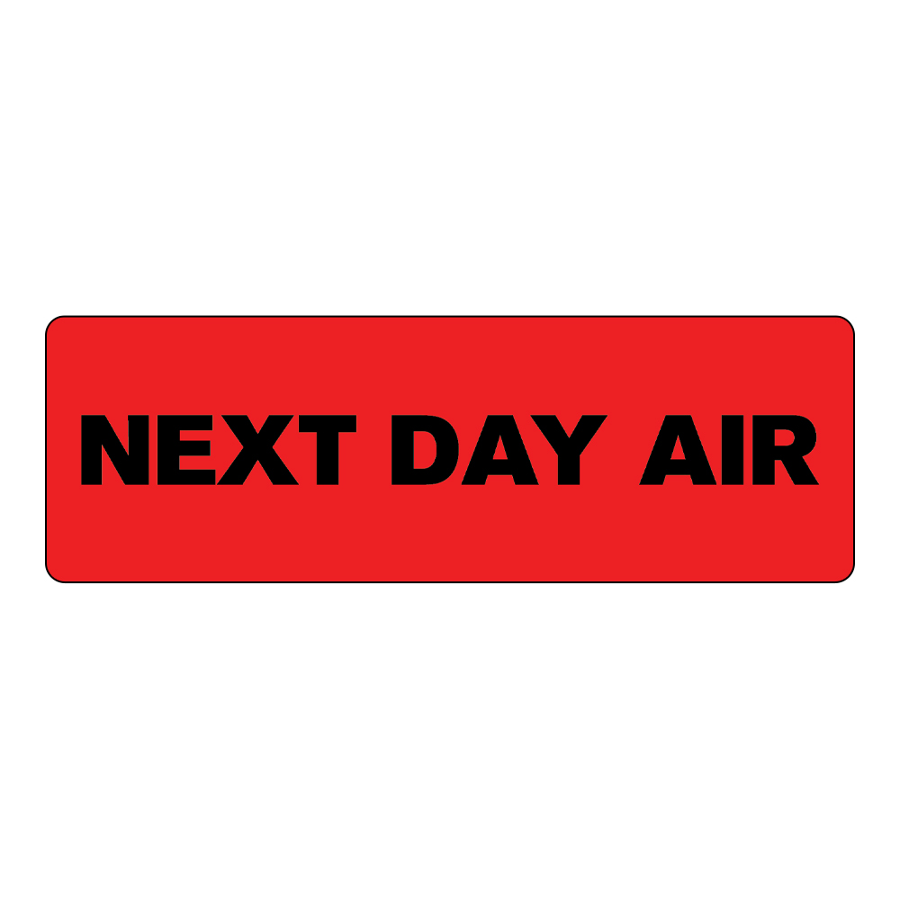  next day air rectangular paper label with red background 3 x 1