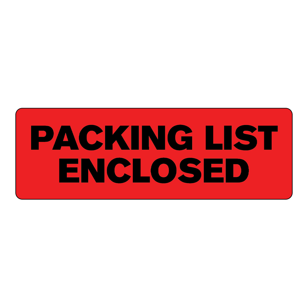 "Packing List Enclosed" Rectangular Paper Label with Red Background 3" x 1" U.S. Plastic Corp.