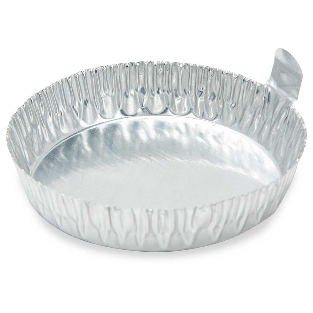 80mL Disposable Aluminum Crimped Round Weighing Dishes with Tab - 76mm Top Dia.