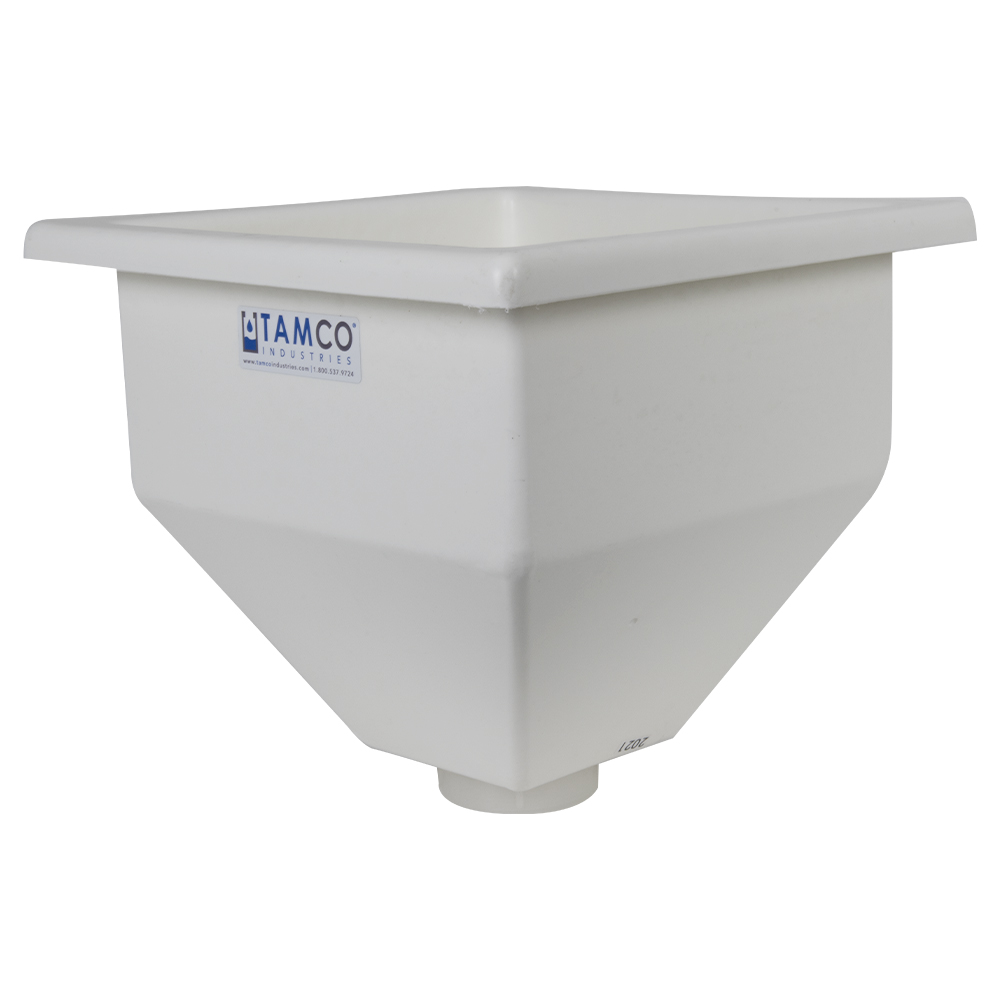 12-1/2" L x 12-1/2" W x 13" Hgt. White Tamco® Square Hopper with 3" FNPT Boss Outlet (Full Drain)