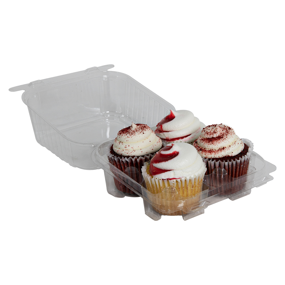 4 Count Premium Clear Clamshell Jumbo Tall Cupcake Container Case of