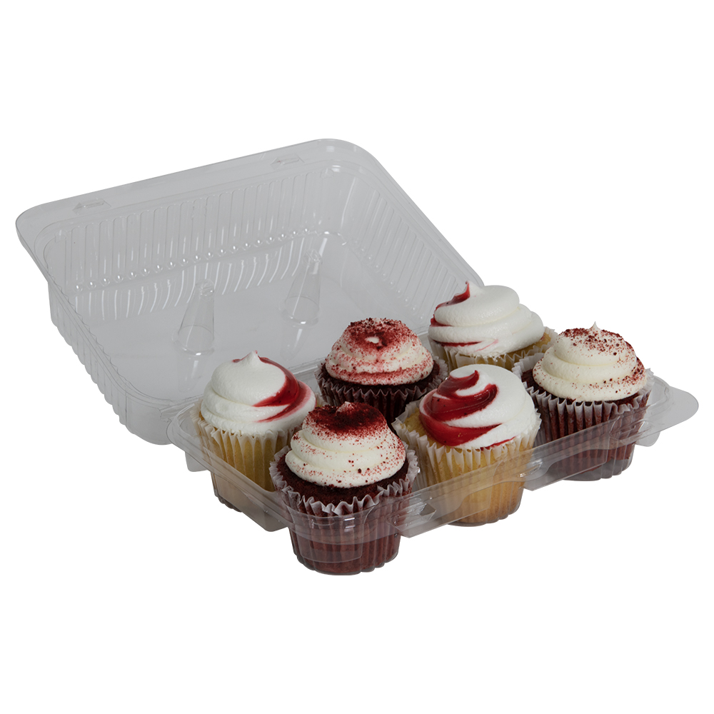 6 Count Premium Clear Clamshell Standard Cupcake Container Case of