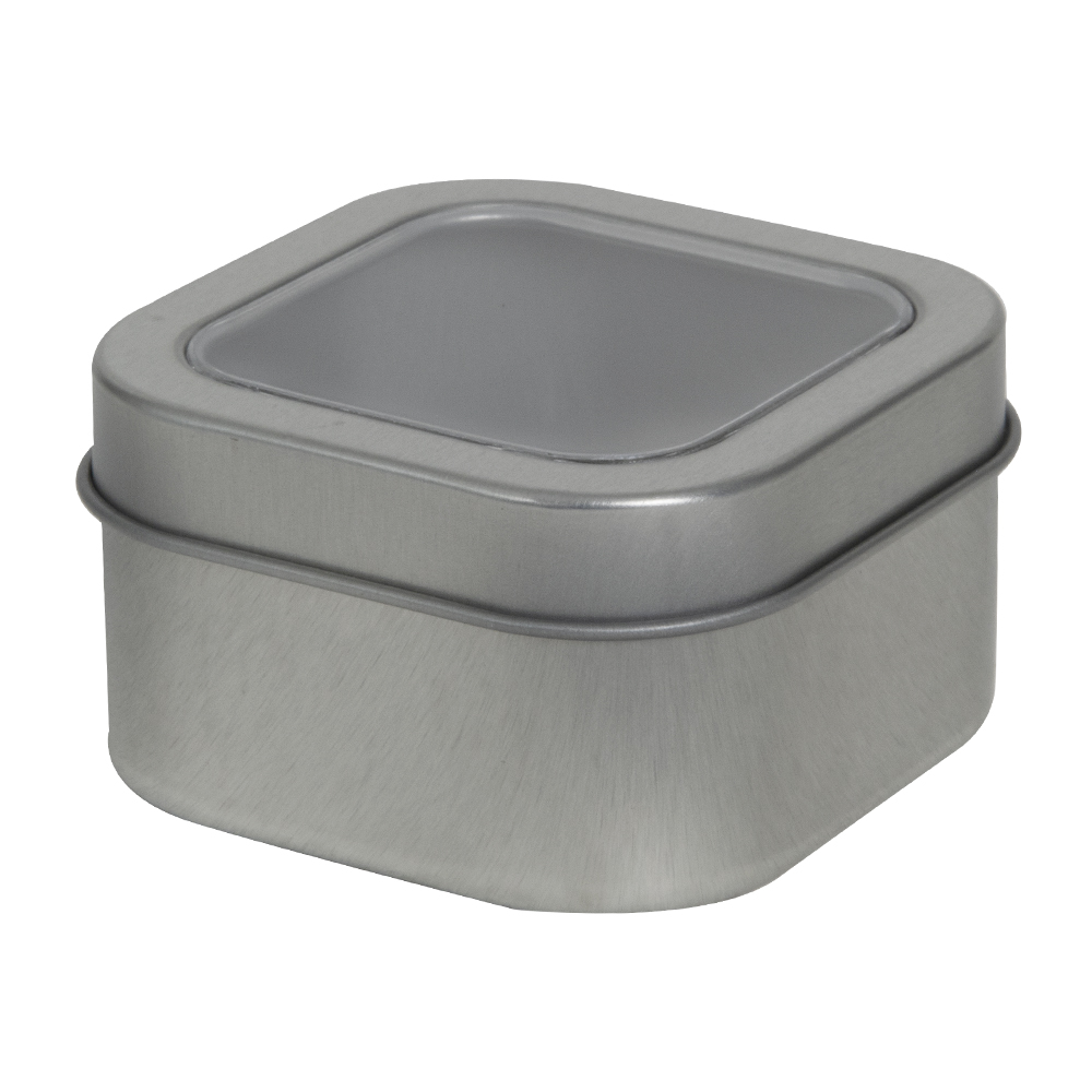 4 oz. Square Seamless Steel (30% PCR) Tin Can with Window & Lid