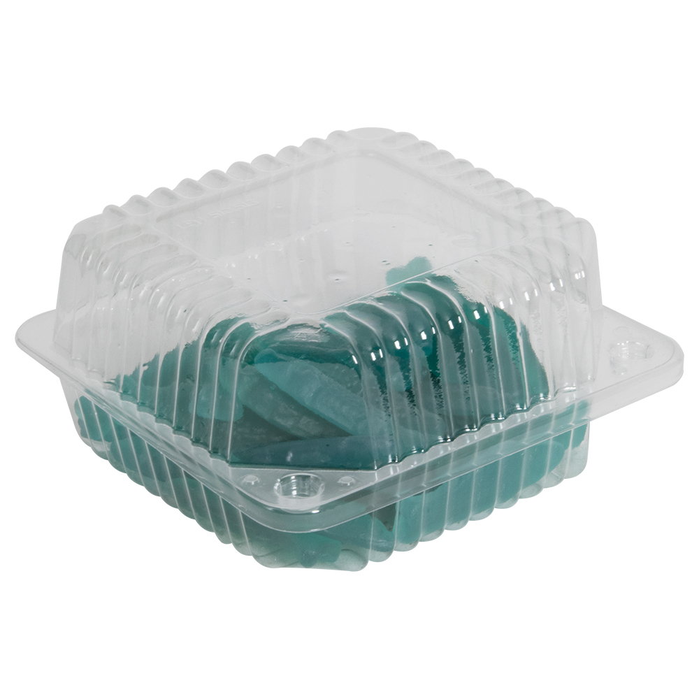 5" Regular Clear Polystyrene Square Clamshell Food Container Case of