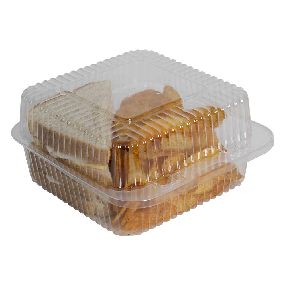 6" Deep Clear Polystyrene Square Clamshell Food Container Case of 500