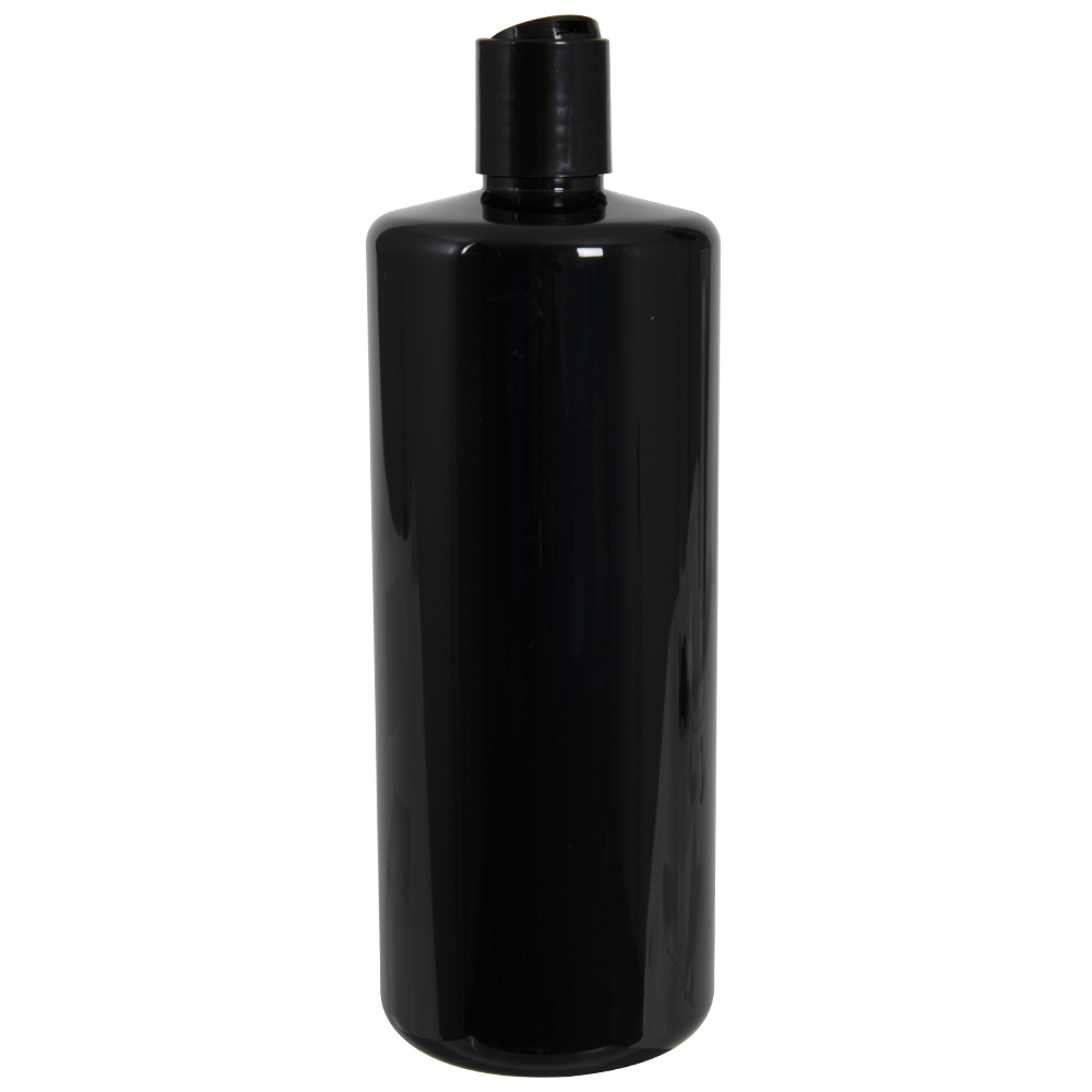 32 oz. Black PET Cylindrical Bottle with 28/410 Black