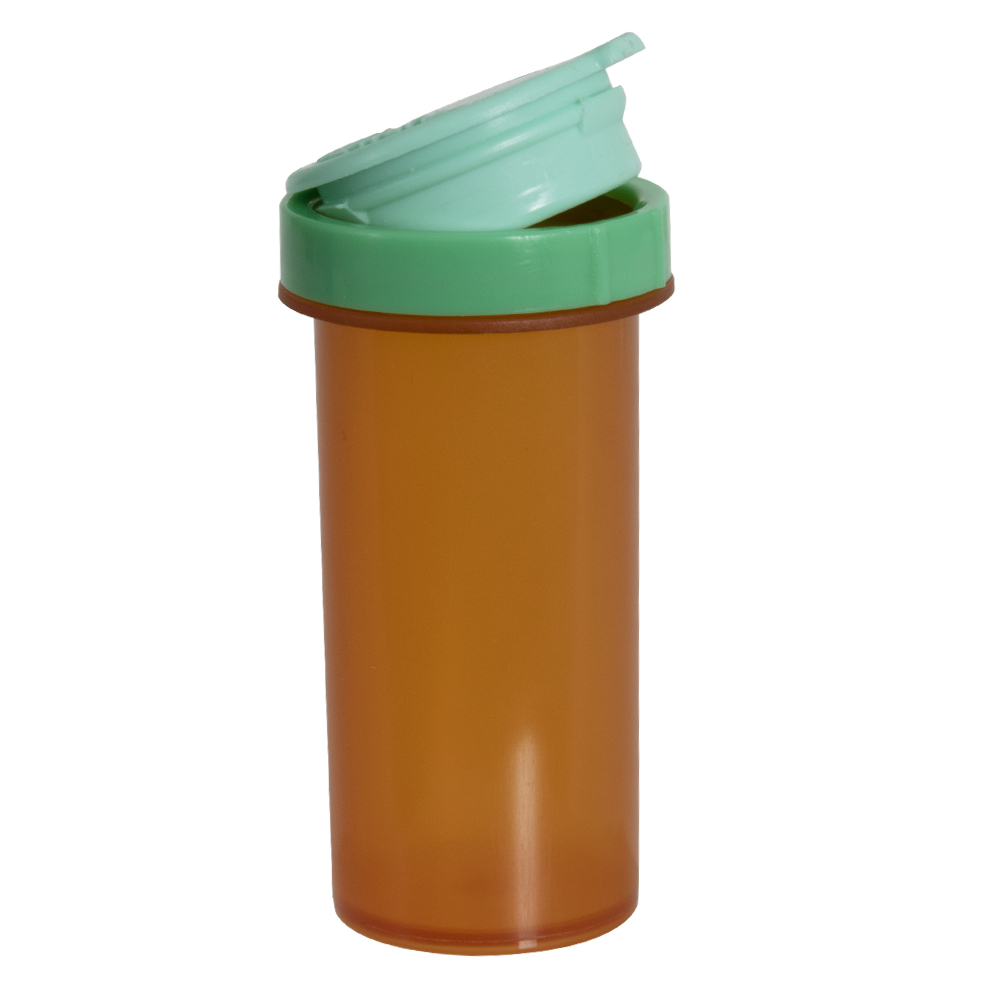 40 Dram Amber Vial with Green Easy-Open CRC Cap