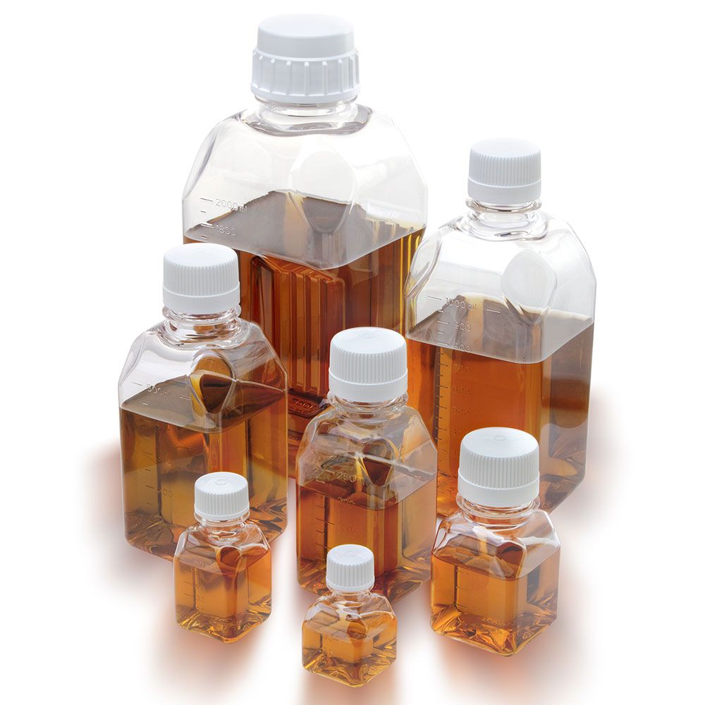 Diamond® RealSeal™ PETG Sterile Square Media Bottles with Caps