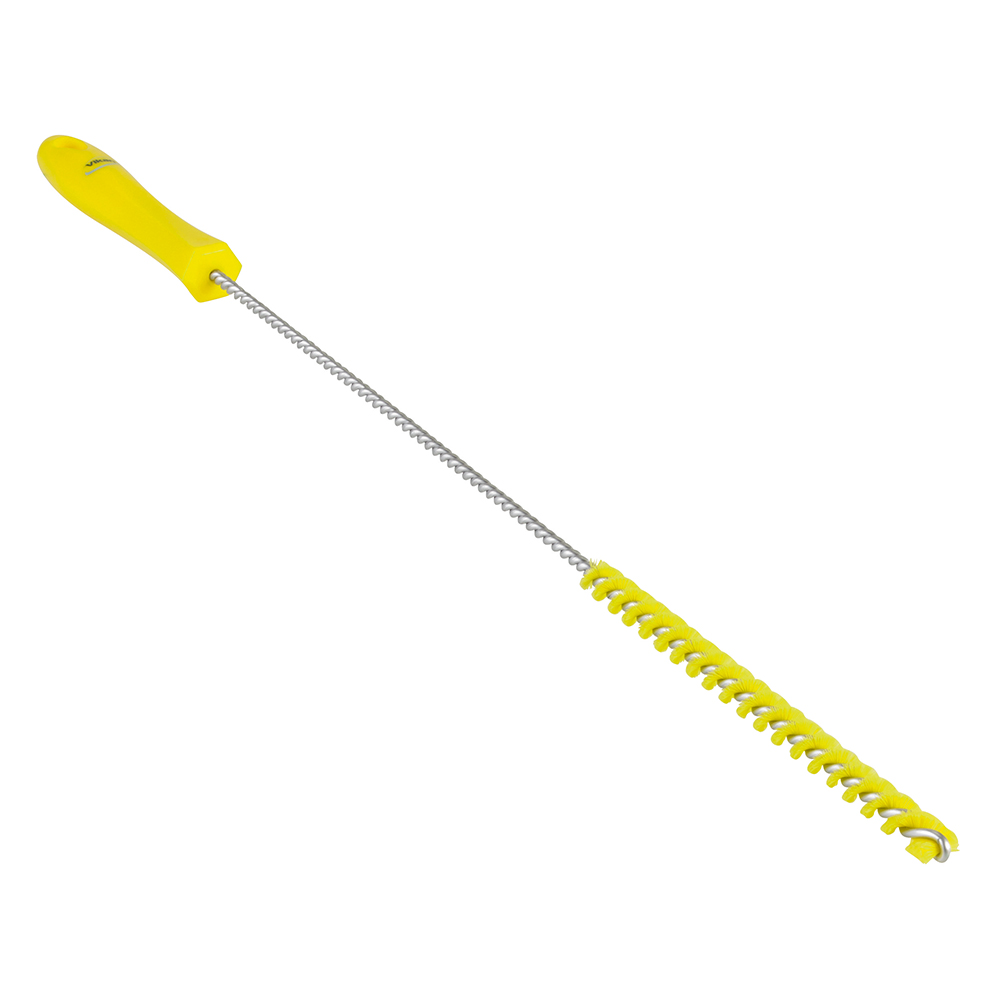 Yellow Vikan® Stainless Steel Tube Brush with Stiff Polyester Bristles & Polypropylene Handle - 0.4" Dia. x 19.7" L