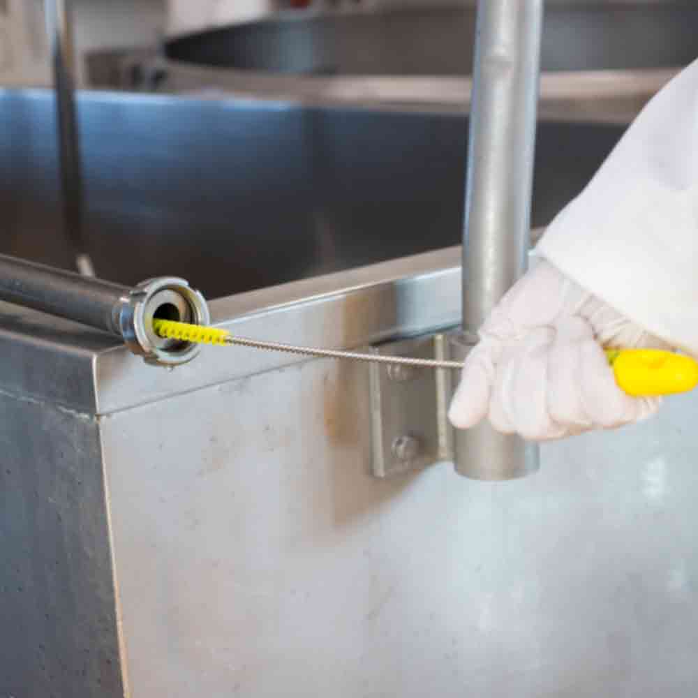 Yellow Vikan® Stainless Steel Tube Brush with Stiff Polyester Bristles & Polypropylene Handle - 0.4" Dia. x 19.7" L