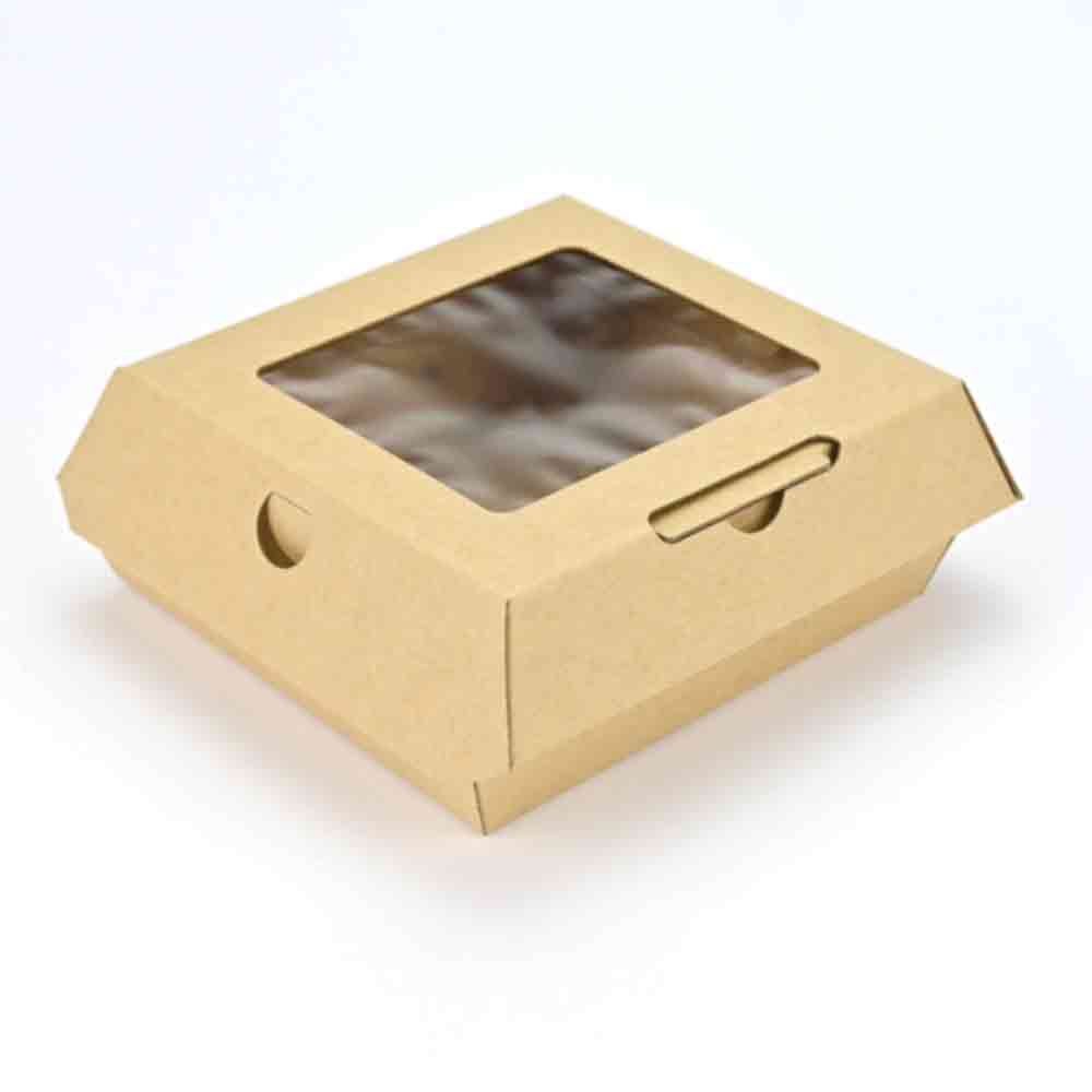 Small Square Kraft Paper Clamshell Food Container with Window - Case of 300