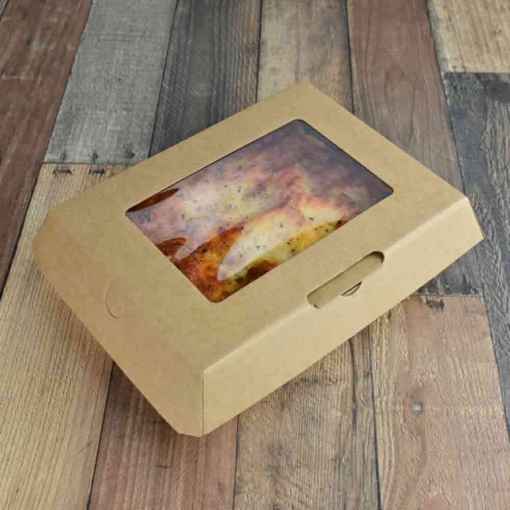 Large Rectangular Kraft Paper Clamshell Food Container with Window - Case of 200