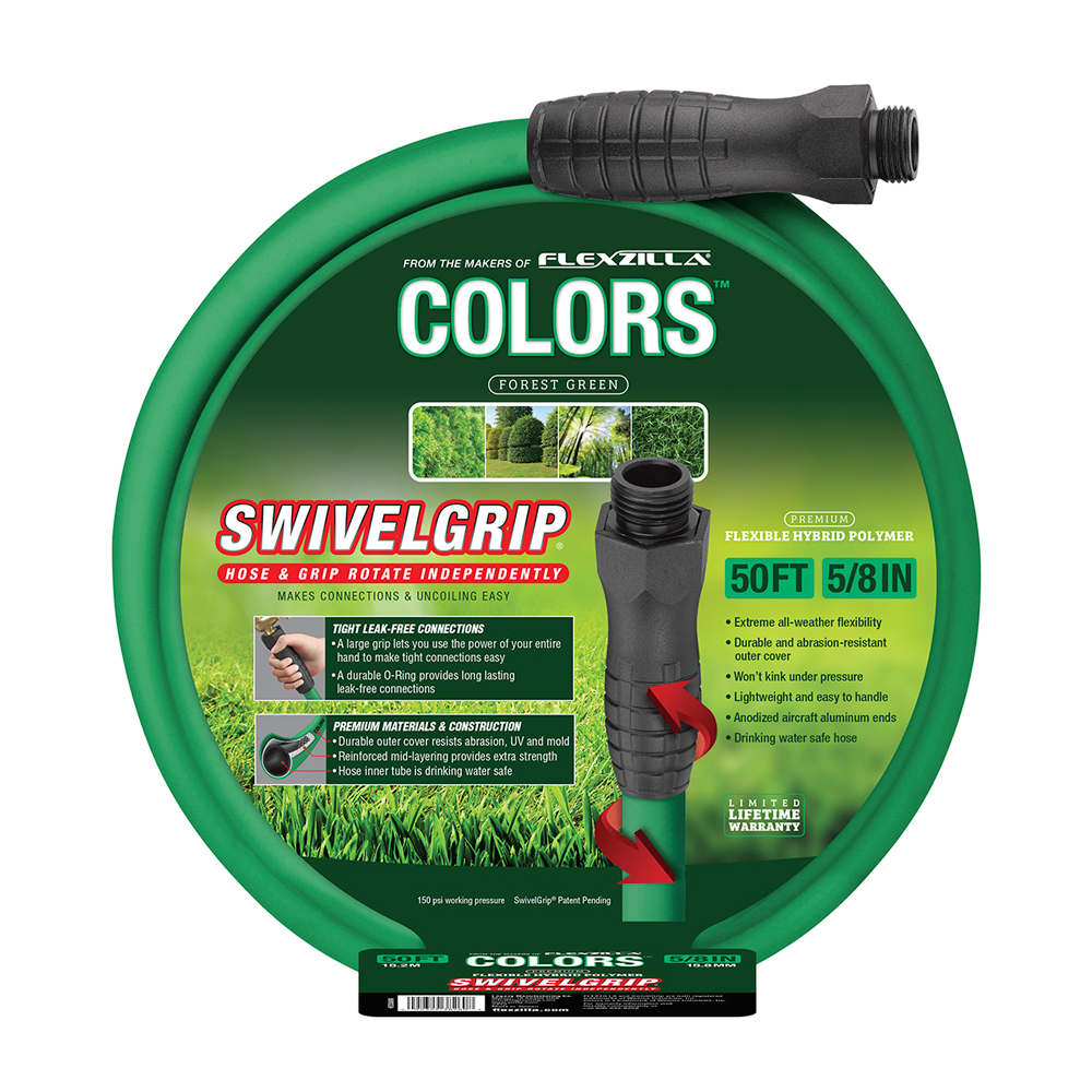5/8" ID x 50' L Forest Green Flexzilla® Colors™ SwivelGrip® Garden Hose