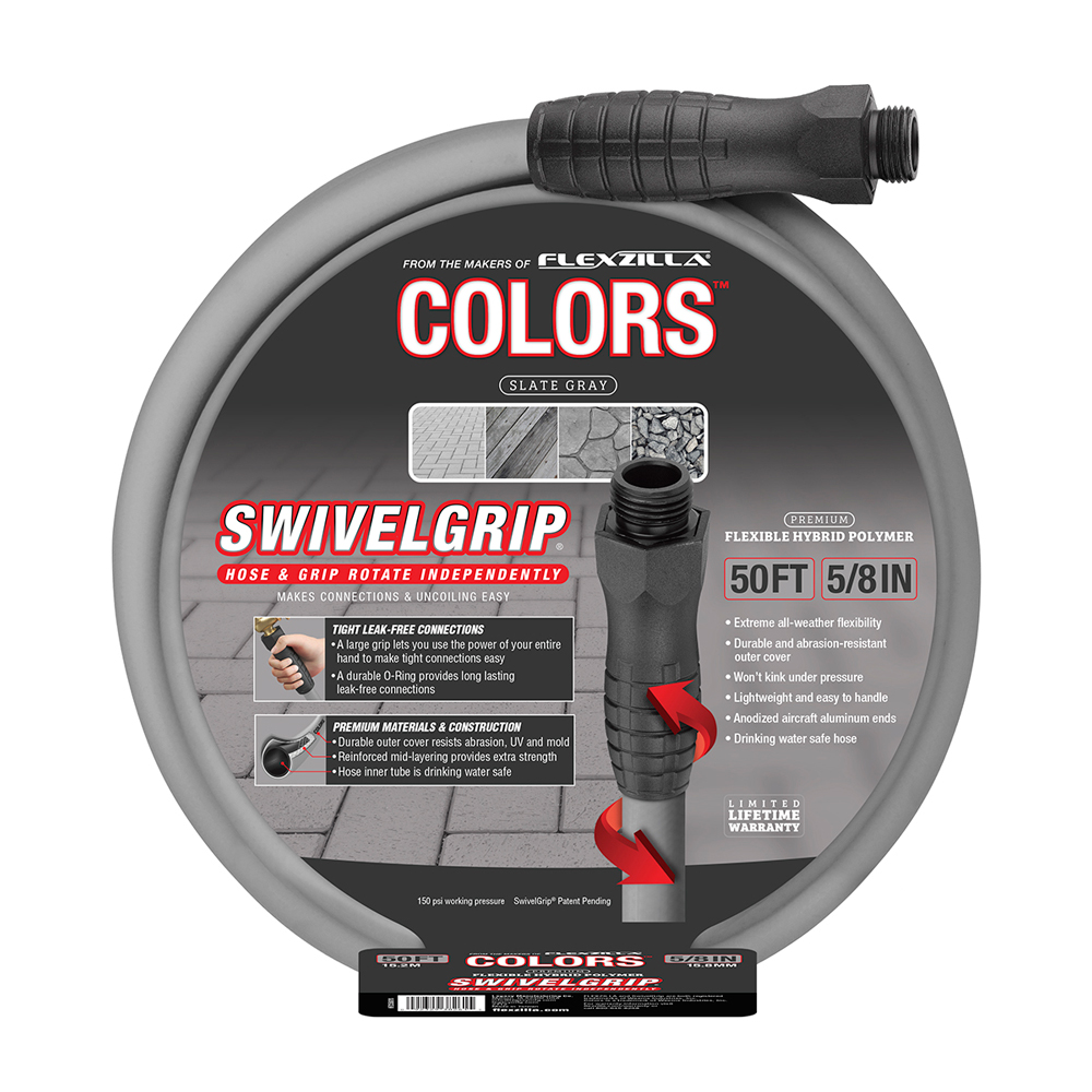 5/8" ID x 50' L Slate Gray Flexzilla® Colors™ SwivelGrip® Garden Hose