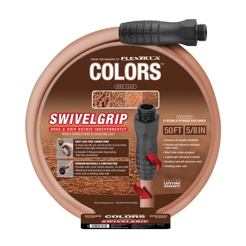 5/8" ID x 50' L Red Clay Flexzilla® Colors™ SwivelGrip® Garden Hose