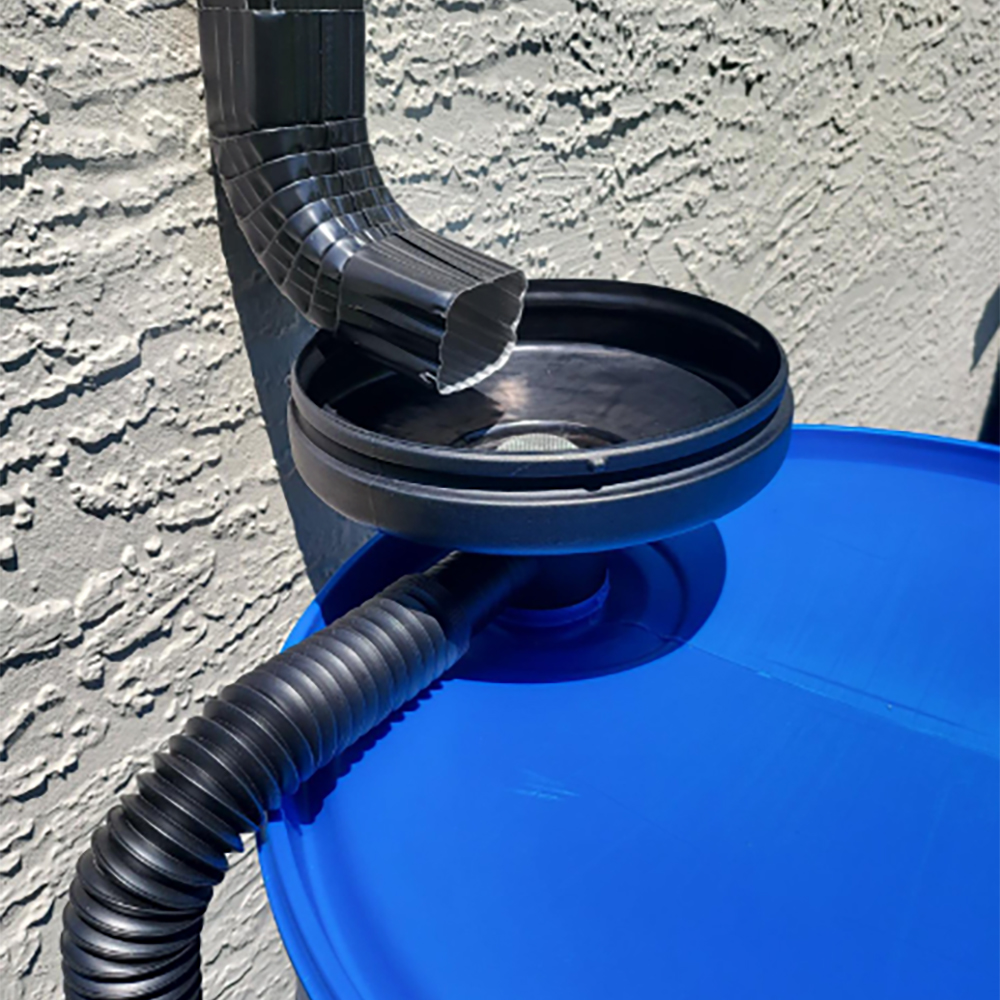 Black UFO Rain Barrel Funnel System Kit
