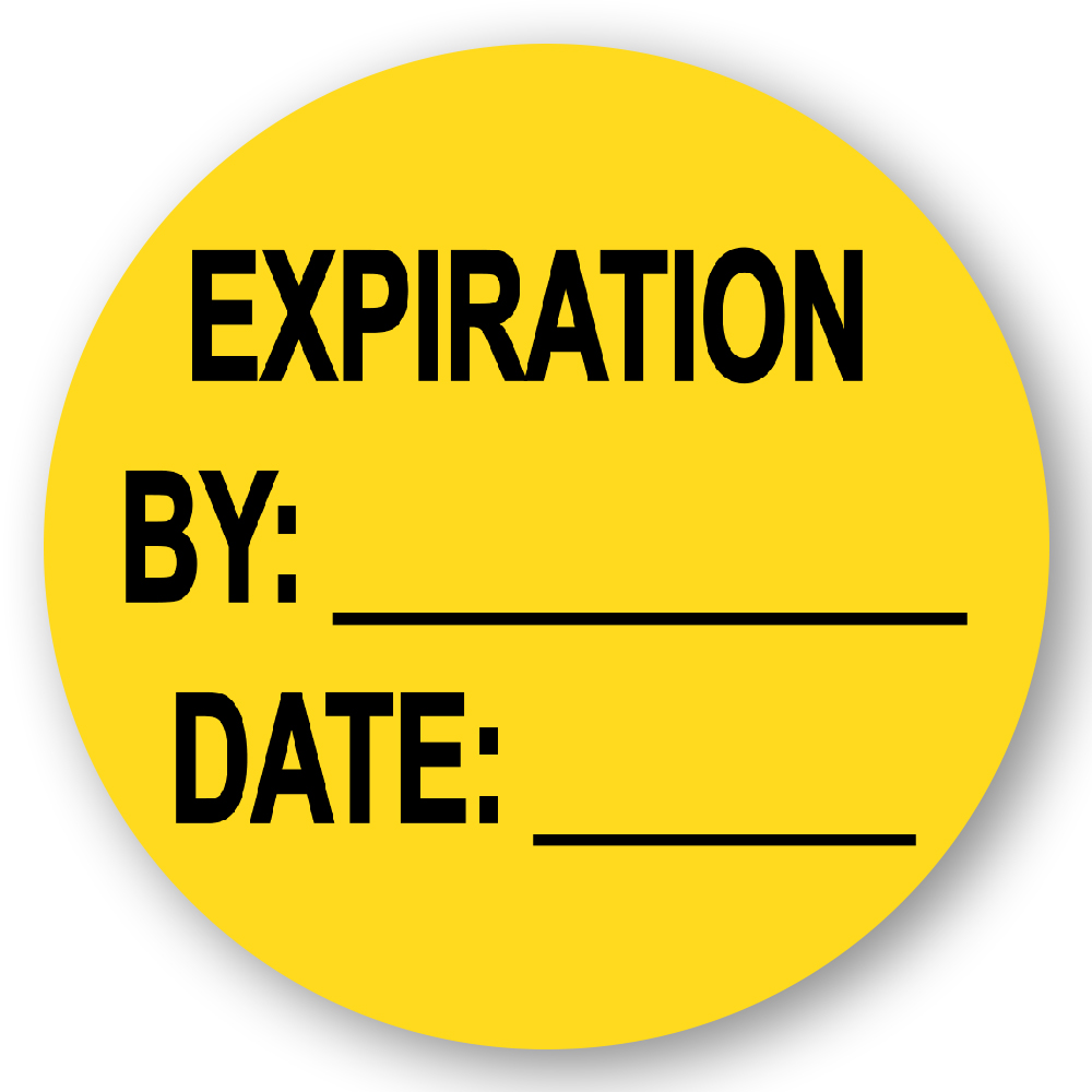 "Expiration" with "By __" & "Date __" Round Paper Write-On Label with Yellow Background - 2" Dia.