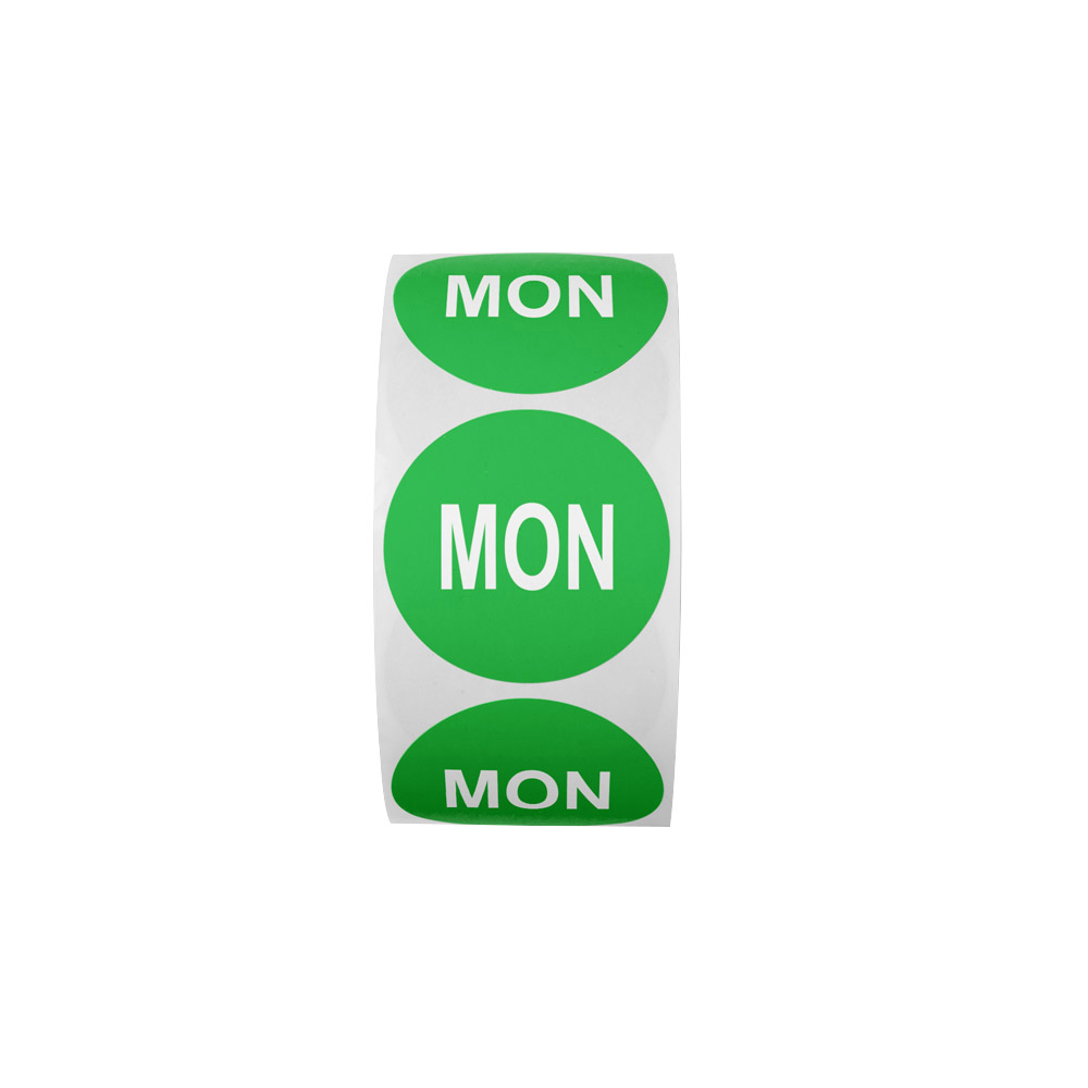 "Mon" Round Paper Label with Green Background - 2" Dia.