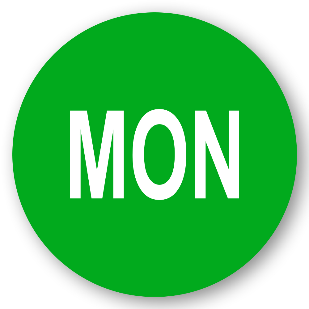 "Mon" Round Paper Label with Green Background - 2" Dia.