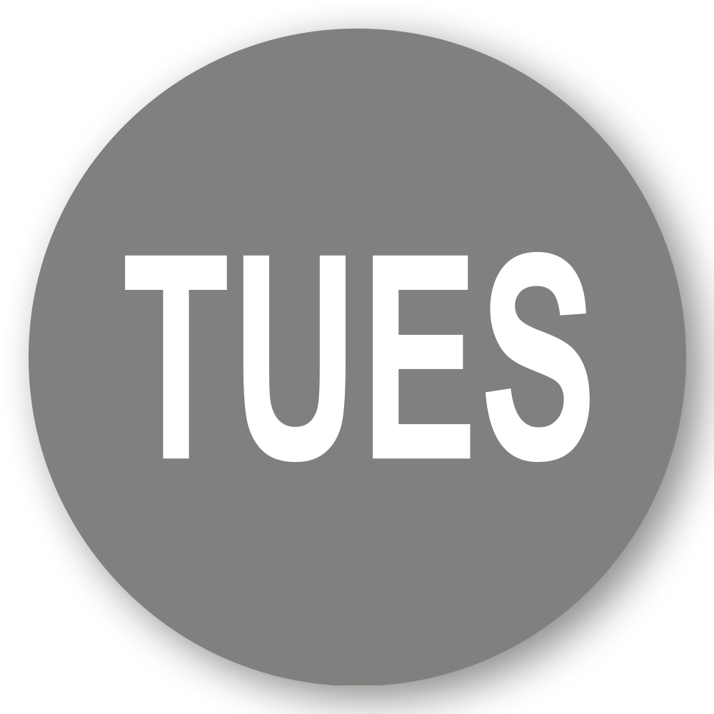 "Tues" Round Paper Label with Gray Background - 2" Dia.