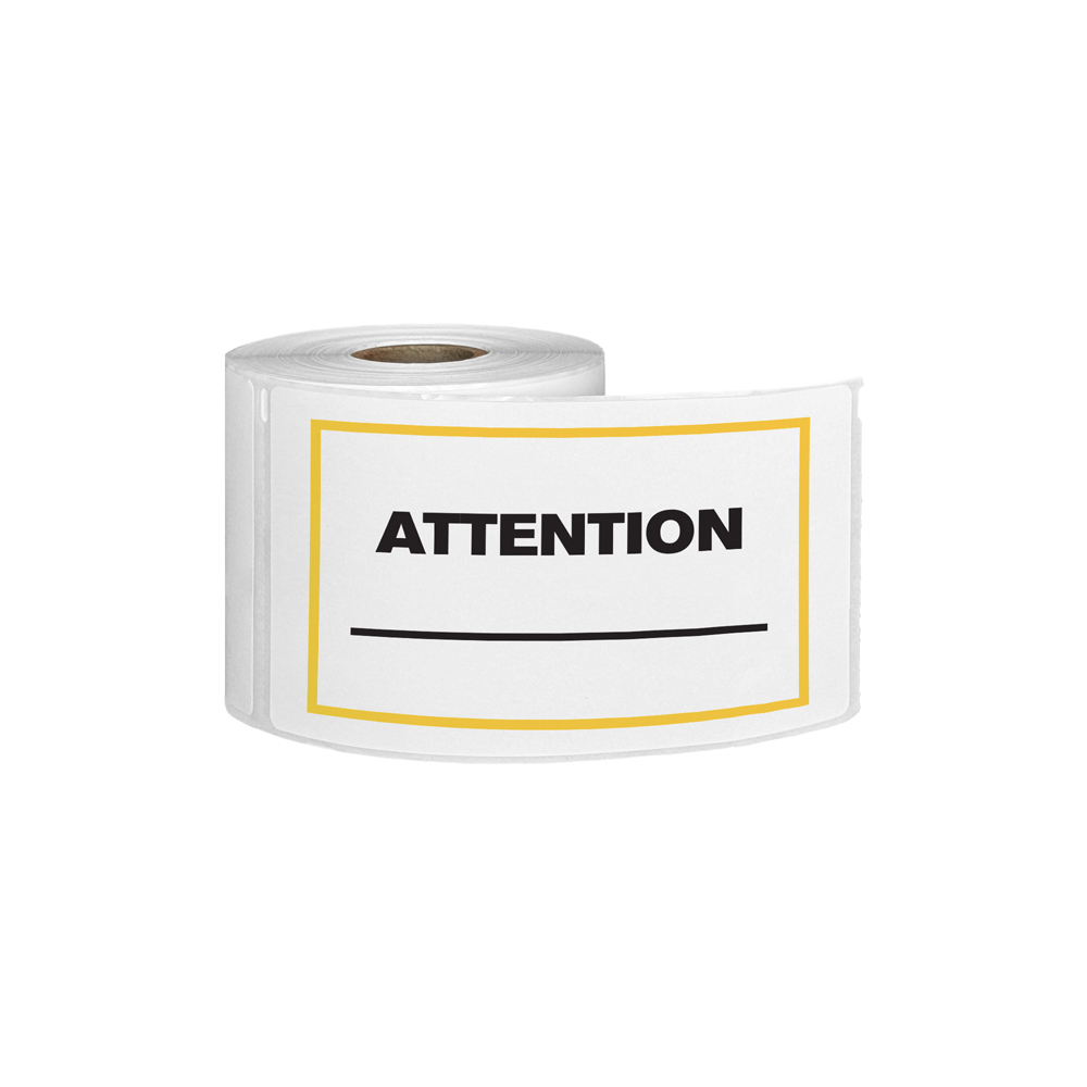 "Attention ____" Horizontal Rectangular Paper Write-On Label with Yellow Border - 3" x 5"