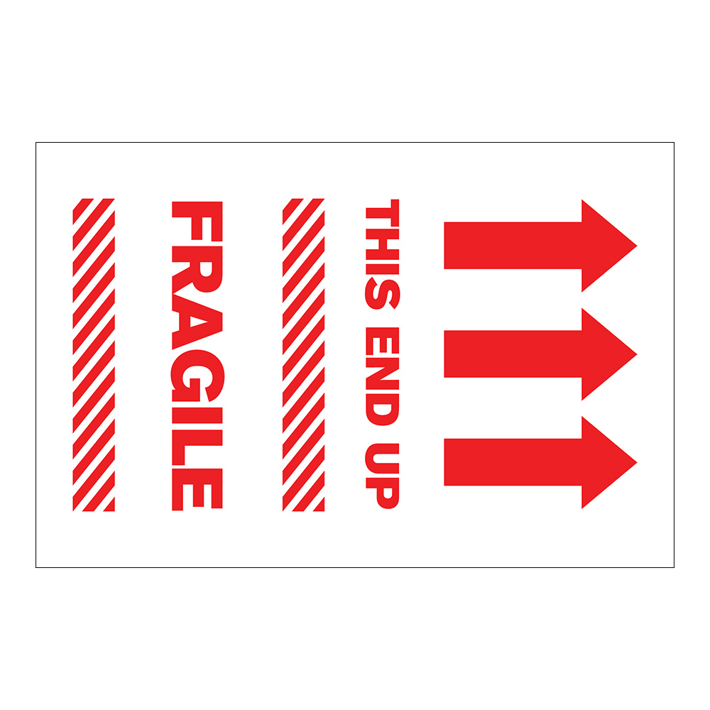 50 Pack 'This End Up / Fragile' Arrow Labels - 3.5x3.5 Inches - Shipping Stickers