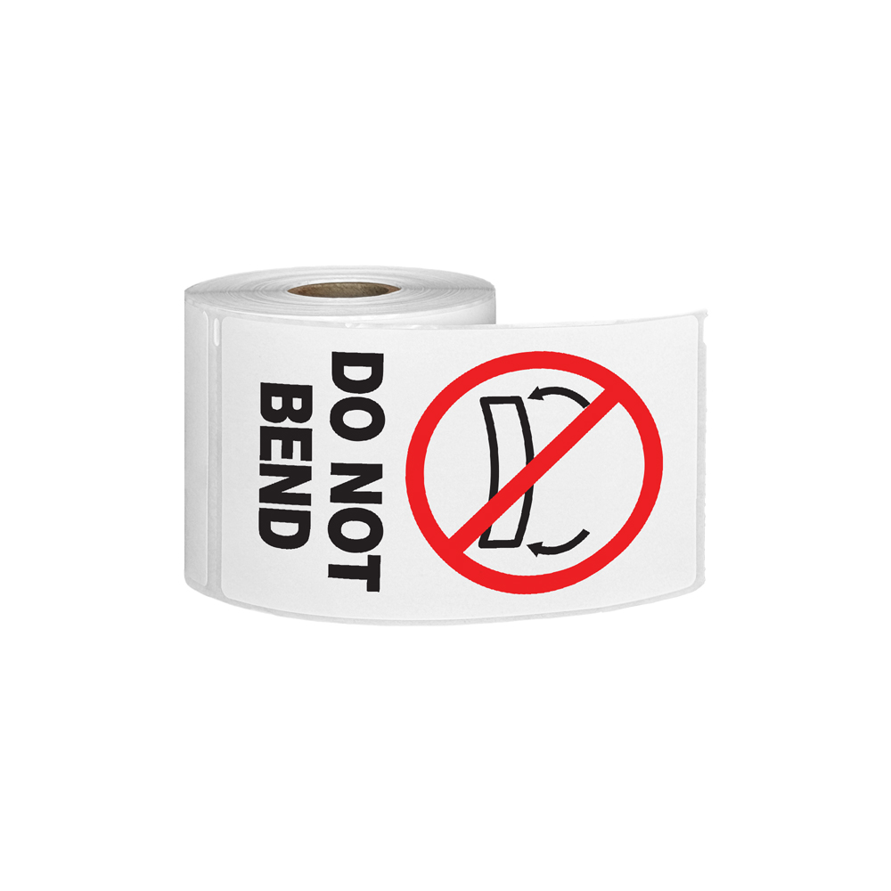 "Do Not Bend" Vertical Rectangular Paper Label with Symbol & Black Font - 3" x 5"