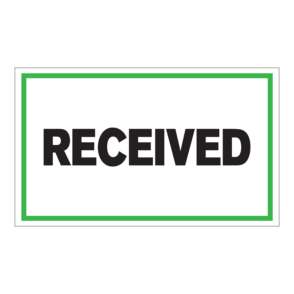 "Received" Horizontal Rectangular Paper Label with Green Border - 3" x 5"